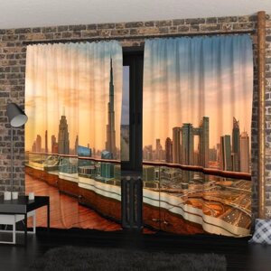 Фотошторы "Завораживающий закат в Дубае", размер 150х260 см, габардин