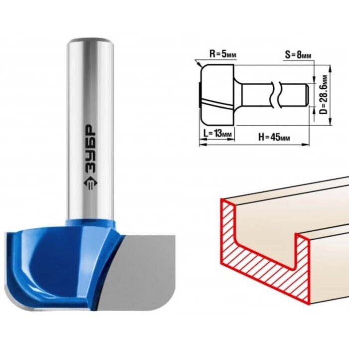 Фреза пазовая ЗУБР 28746-28.6, фасонная №7, R = 5 мм, 28.6 x 13 мм от компании Интернет-гипермаркет «MALL24» - фото 1