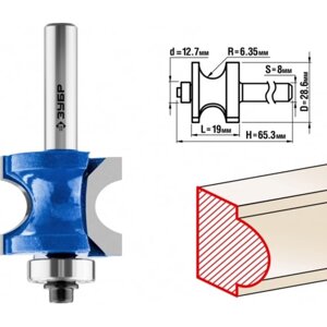 Фреза полустержневая ЗУБР 28722-28.6, с подшипником, R = 6.3 мм, 28.6 x 19 мм