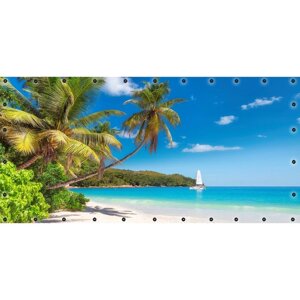 ФС052-Л Фотосетка ART, ФС052-Л, "Пляж с пальмами"с люверсами, 314х155 см