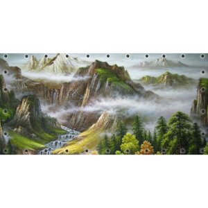 ФС161-Л Фотосетка ART, ФС161-Л, "Пейзаж с горами"с люверсами, 314х155 см