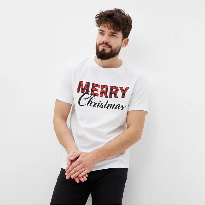 Футболка мужская KAFTAN "Merry Christmas" р. 52, белый от компании Интернет-гипермаркет «MALL24» - фото 1