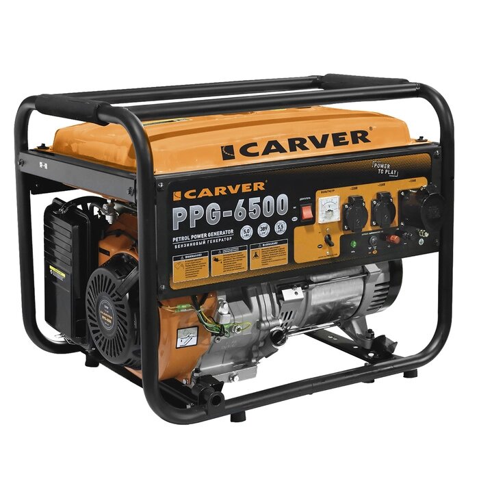 Генератор CARVER PPG-6500, бензиновый, 5/5.5 кВт, 220/12 В, 25 л, ручной старт от компании Интернет-гипермаркет «MALL24» - фото 1