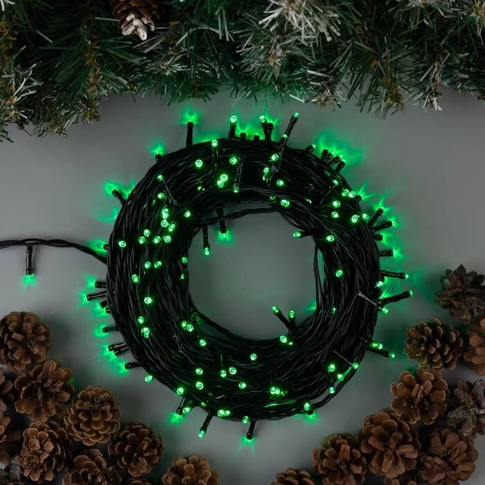 Гирлянда "Нить" 20 м , IP44, тёмная нить, 200 LED, свечение зелёное, 8 режимов, 220 В от компании Интернет-гипермаркет «MALL24» - фото 1