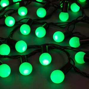 Гирлянда "Нить" 20 м с насадками "Шарики 1.5 см", IP44, тёмная нить, 200 LED, свечение зелёное, 8
