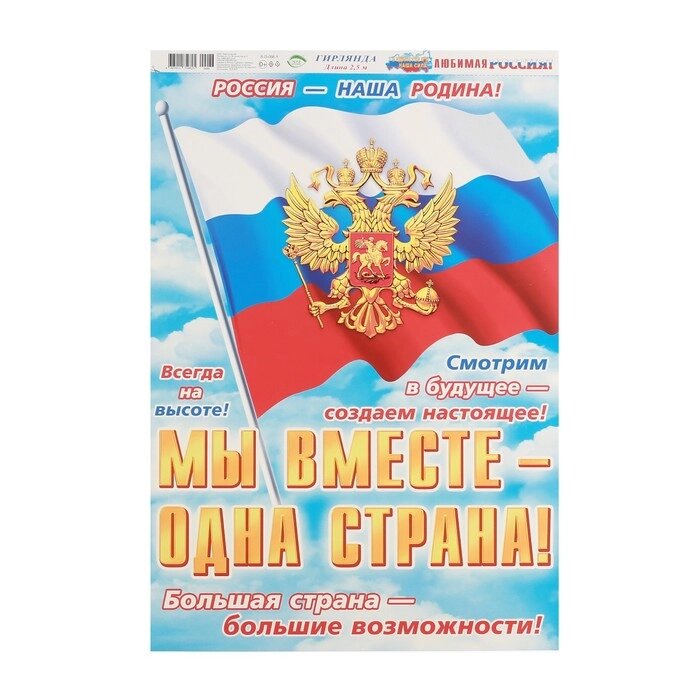 Гирлянда с плакатом "Любимая Россия!" флаг, длина 250 см, А3 от компании Интернет-гипермаркет «MALL24» - фото 1