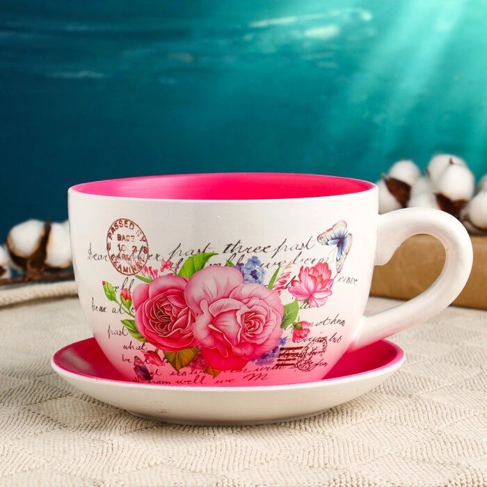 Горшок цветочный в форме чашки "Розы" 15*19*10 см от компании Интернет-гипермаркет «MALL24» - фото 1
