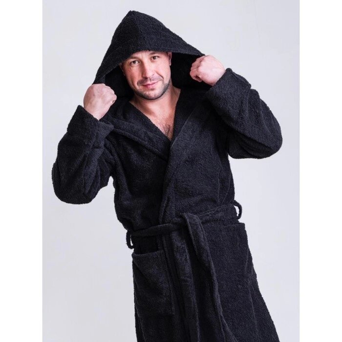 Халат мужской с капюшоном, размер 48-50, цвет черный от компании Интернет-гипермаркет «MALL24» - фото 1