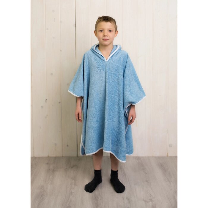 Халат-пончо для мальчика, размер 100  80 см, голубой, махра от компании Интернет-гипермаркет «MALL24» - фото 1