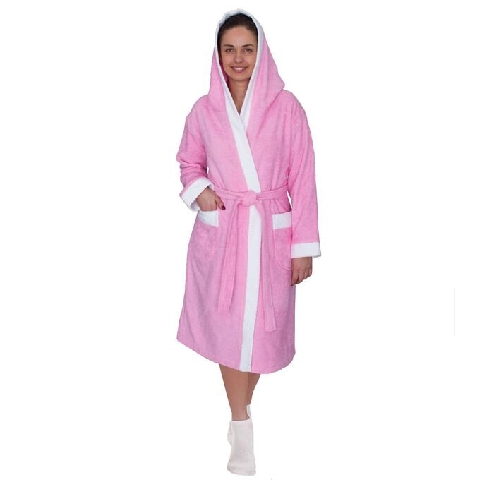 Халат женский, размер 48, белый/розовый, махра от компании Интернет-гипермаркет «MALL24» - фото 1