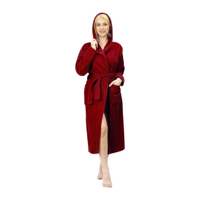 Халат женский с капюшоном, размер 48-50, цвет бордовый от компании Интернет-гипермаркет «MALL24» - фото 1