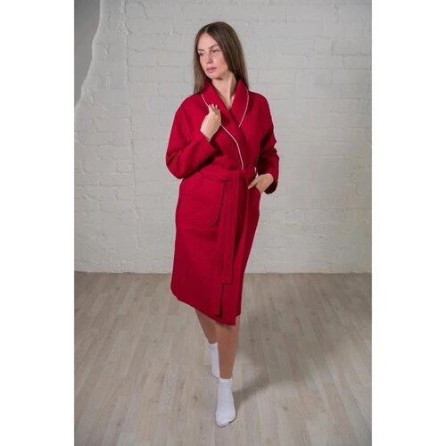 Халат женский, шалька+кант, размер 46, цвет бордовый, вафля