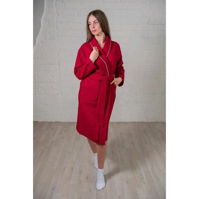 Халат женский, шалька+кант, размер 52, бордовый, вафля от компании Интернет-гипермаркет «MALL24» - фото 1