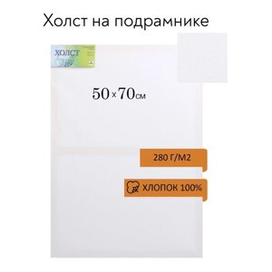 Холст на подрамнике, хлопок 100%50 х 70 х 1.8 см, акриловый грунт, мелкозернистый, 280 г/м²