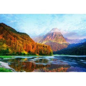 Холст с красками 40х50 см. Осенняя река на закате" ХК-0942