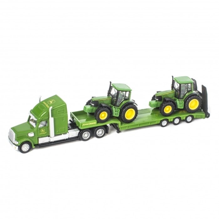 Игрушечный тягач John Deere с двумя тракторами, зелёный, масштаб 1:87 от компании Интернет-гипермаркет «MALL24» - фото 1