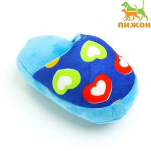 Игрушка для собак "Тапок", 15 см, синяя с сердечками