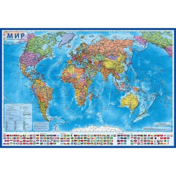 Интерактивная карта мира политическая,117х80 см, 1:28 млн, ламинированная от компании Интернет-гипермаркет «MALL24» - фото 1