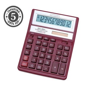 Калькулятор настольный 12-разрядный SDC-888XRD, 158*203*31мм, двойное питание, красный