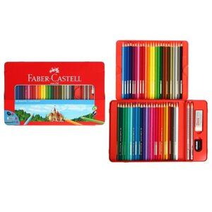 Карандаши 48 цвета Faber-Castell "Замок", трёхгранный корпус, 2 чернографитных карандаша , с ластиком, в