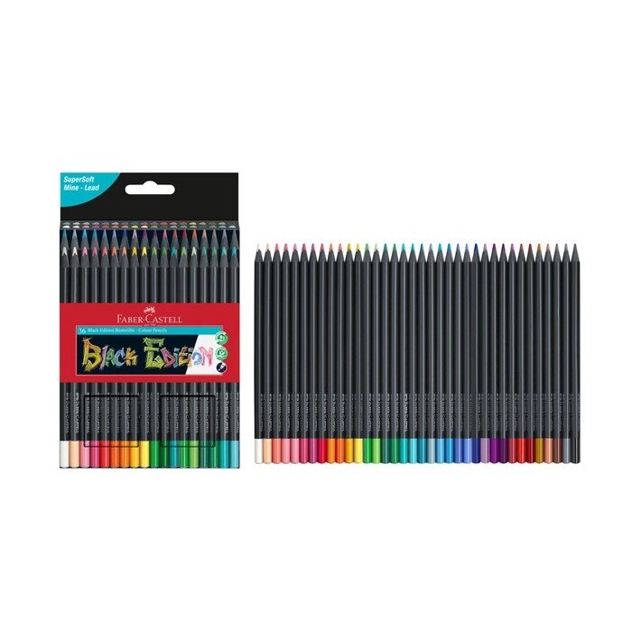 Карандаши цветные Faber-Castell Black Edition 36 цветов, трехгранные, черное дерево, заточенные, в картонной коробке от компании Интернет-гипермаркет «MALL24» - фото 1