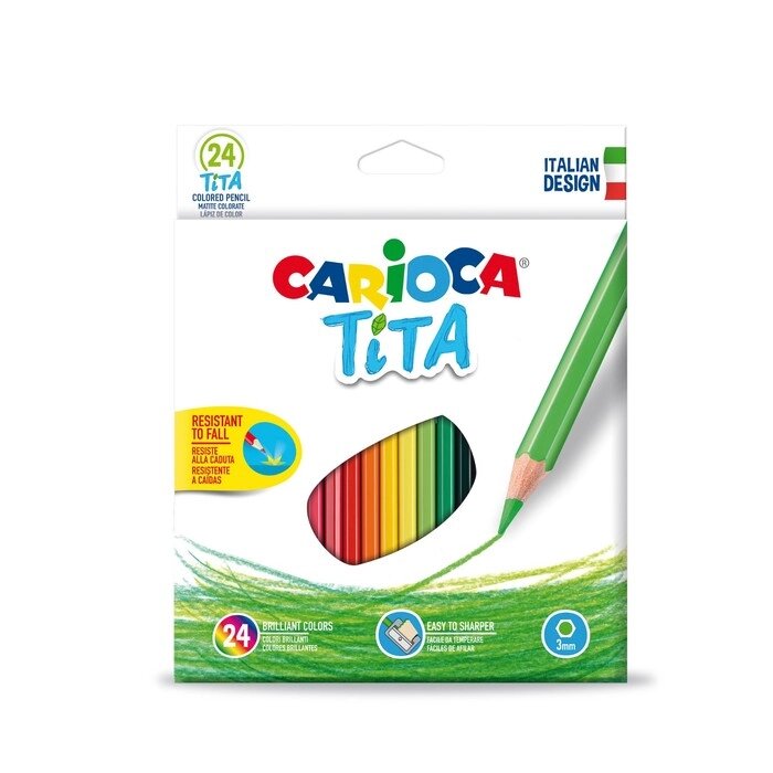Карандаши пластиковые 24 цвета Carioca Tita 3.0 мм, шестигранные, в картонной коробке от компании Интернет-гипермаркет «MALL24» - фото 1