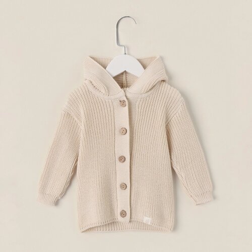 Кардиган вязаный с капюшоном SL Home, р. 80-86 см, молочный