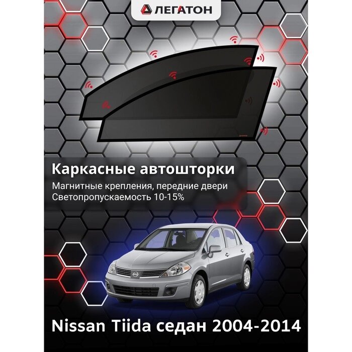 Каркасные автошторки Nissan Tiida, 2004-2014, седан, передние (клипсы), Leg2419 от компании Интернет-гипермаркет «MALL24» - фото 1