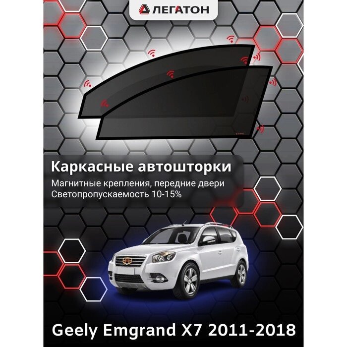 Каркасные шторки Geely Emgrand X7 г. в. 2016-н. в передние, крепление: магнит от компании Интернет-гипермаркет «MALL24» - фото 1