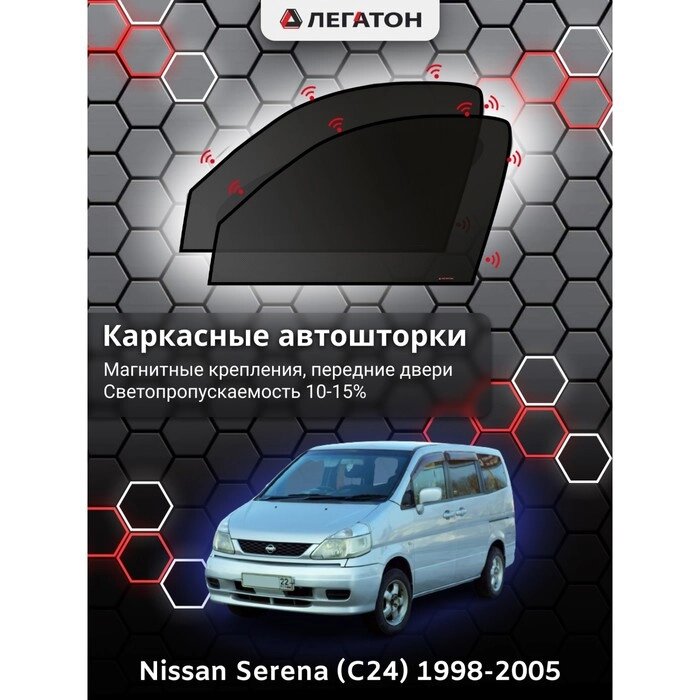 Каркасные шторки Nissan Serena (C24) минивен г. в. 1998-2005 передние, крепление: магнит от компании Интернет-гипермаркет «MALL24» - фото 1