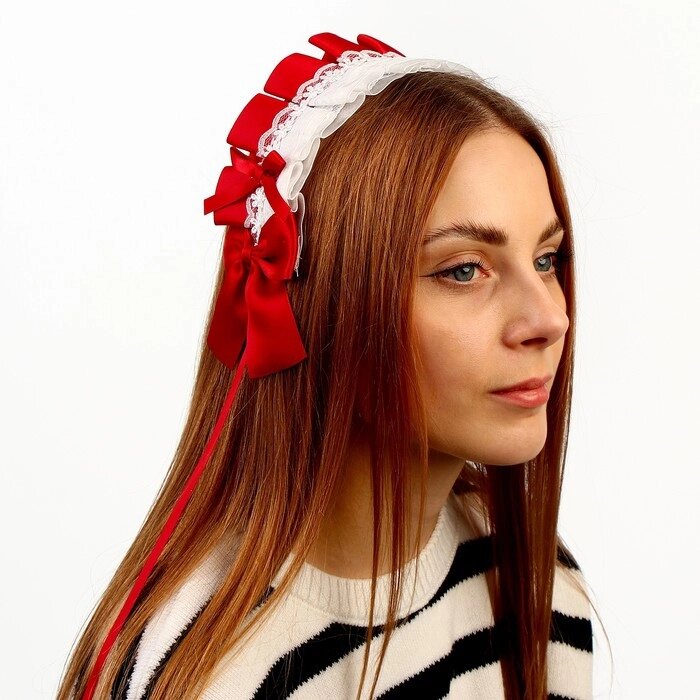 Карнавальная повязка "Лолита" цвет красный с белым кружевом от компании Интернет-гипермаркет «MALL24» - фото 1