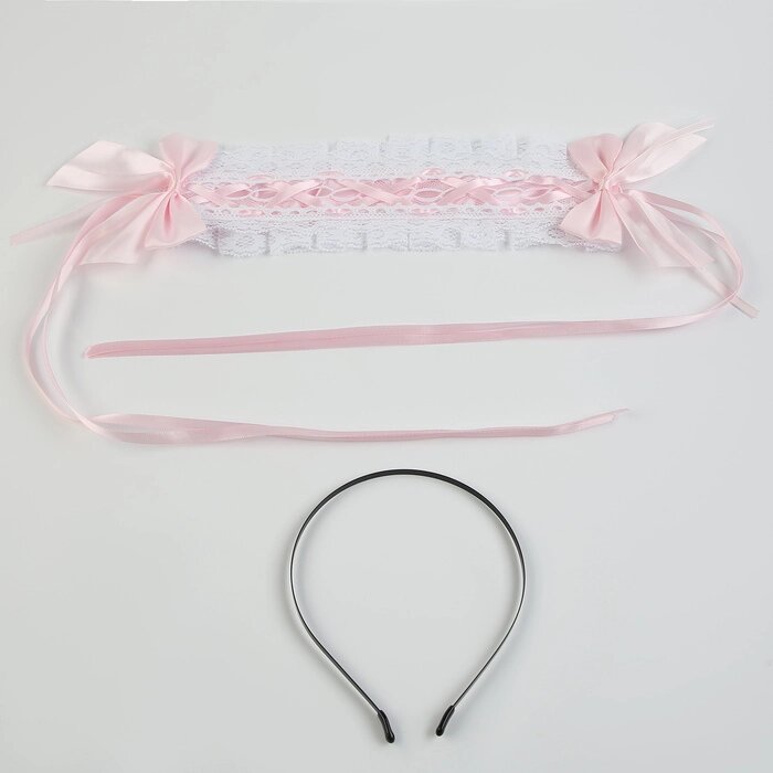 Карнавальная повязка "Лолита" цвет розовый с белой тесьмой от компании Интернет-гипермаркет «MALL24» - фото 1