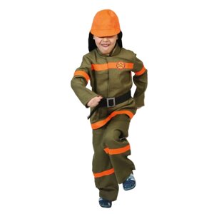 Карнавальный костюм "Пожарный", куртка, брюки, ремень, шлем, р-р 32-34, рост 128-134 см