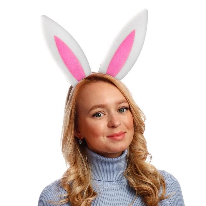 Карнавальный ободок "Уши зайца", поролон, цвет бело-розовый от компании Интернет-гипермаркет «MALL24» - фото 1