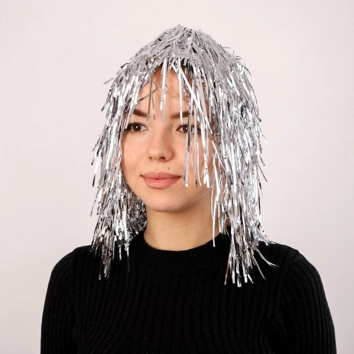 Карнавальный парик "Дождь", 35 см, цвет серебряный от компании Интернет-гипермаркет «MALL24» - фото 1