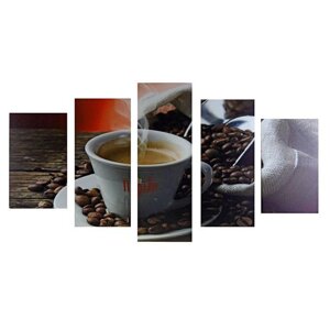 Картина модульная на подрамке "Свежий кофе" 2-43х25,2-58х25,1-72х25 см,75*135 см