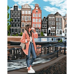 Картина по номерам на холсте с подрамником "Девушка в Амстердаме" 40х50 см