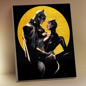 Картина по номерам с поталью 40*50 бэтмен и женщина кошка (13 цветов)