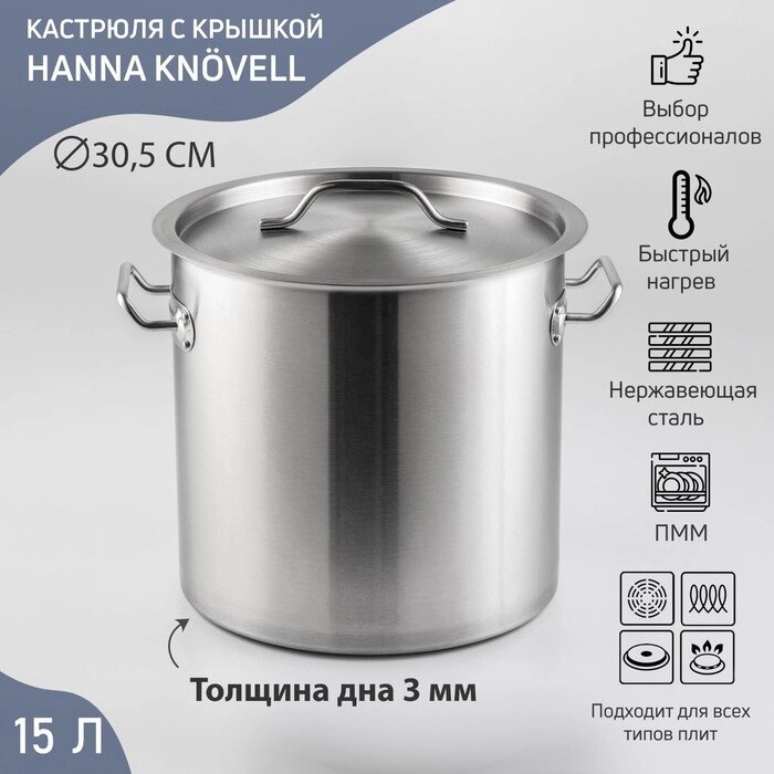 Кастрюля 17 л HoReCa, толщина 0,8 мм, 201 сталь, дно 3 мм, с крышкой, ТРС, индукция от компании Интернет-гипермаркет «MALL24» - фото 1