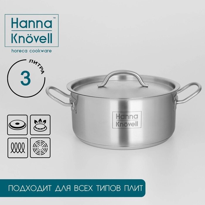 Кастрюля Hanna Knövell с крышкой, 3 л, d=20 см, h=9,5 см, толщина стенки 0,6 мм, индукция от компании Интернет-гипермаркет «MALL24» - фото 1