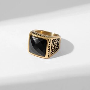Кольцо мужское "Перстень" ажур, цвет чёрный в золоте, 21 размер