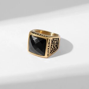 Кольцо мужское "Перстень" ажур, цвет чёрный в золоте, 23 размер