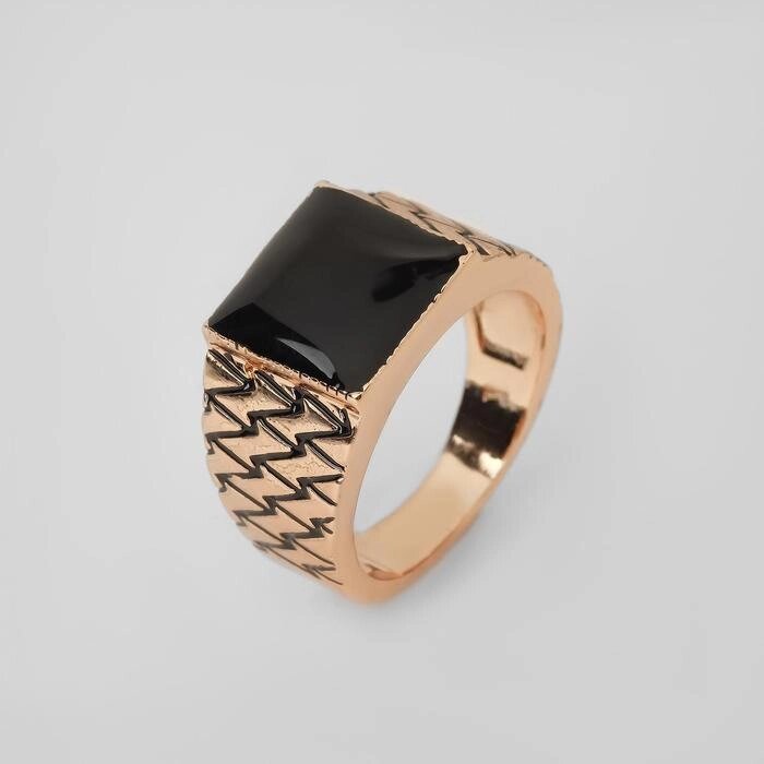 Кольцо мужское "Перстень" зигзаги, цвет чёрный в золоте, размер 19,5 от компании Интернет-гипермаркет «MALL24» - фото 1