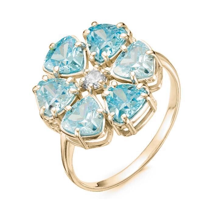 Кольцо позолота "Цветочек" 20-07302, цвет голубой в золоте, размер 17 от компании Интернет-гипермаркет «MALL24» - фото 1