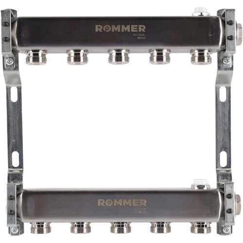 Коллектор ROMMER RMS-4401-000005, 1"х3/4", 5 выходов, для радиаторной разводки, нерж. сталь