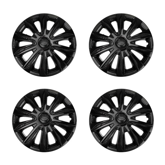 Колпаки колесные R14 "PROFI", черный глянец карбон, комплект 4 шт от компании Интернет-гипермаркет «MALL24» - фото 1