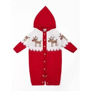 Комбинезон детский капюшоном Pure Love Christmas Deer, красный, вязаный, рост 62 см