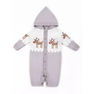 Комбинезон детский капюшоном Pure Love Christmas Deer, серый, вязаный, рост 62 см