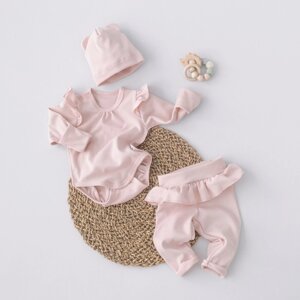 Комплект детский: распашонка, ползунки, шапочка, рост 62-68 см, цвет розовая пудра