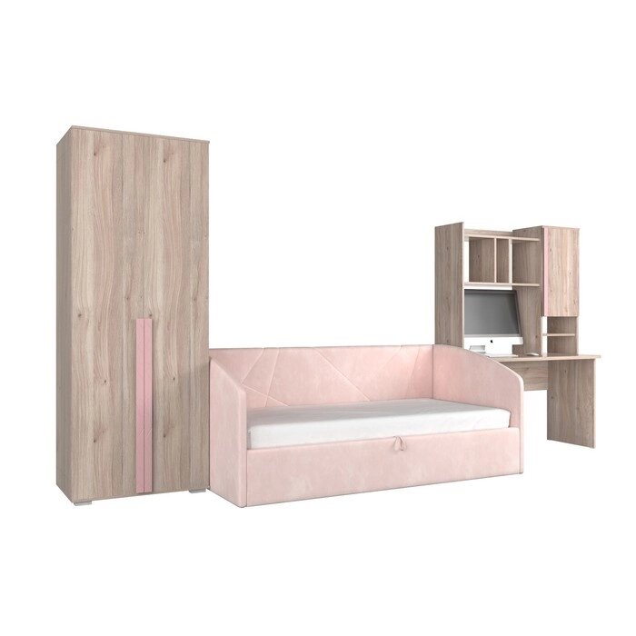 Комплект детской мебели "Лайк К12", ЛДСП, велюр, цвет дуб мария / роуз / нежно-розовый от компании Интернет-гипермаркет «MALL24» - фото 1